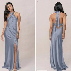 Revelry Athena Dress, French Blue, Size 4 Regular, Unaltered, Satin